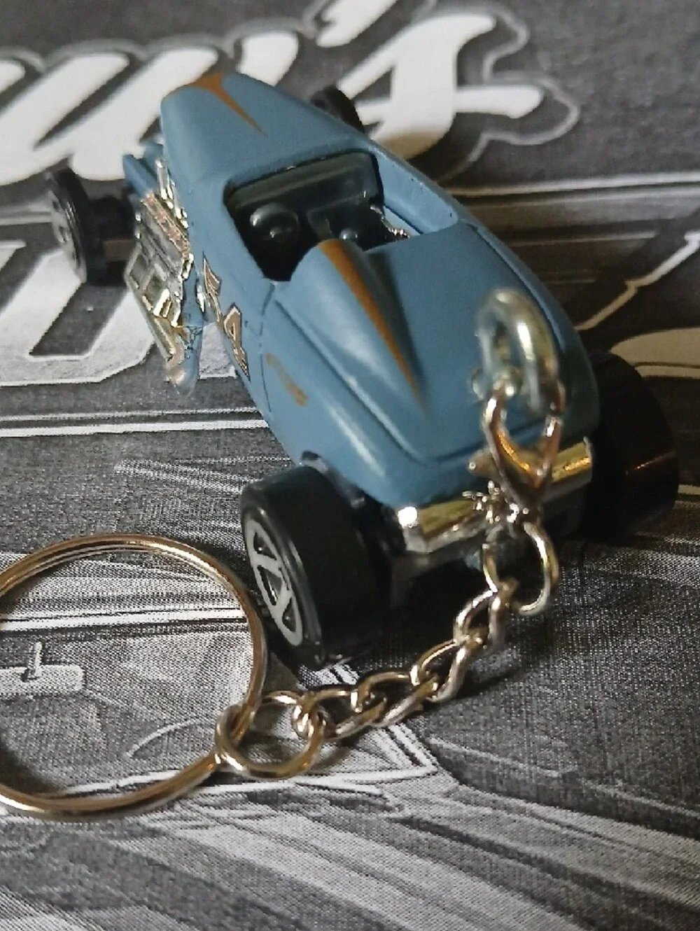 Max Steel Die-Cast Blue Hot Rod Keychain with Gold '54' Racing Decal